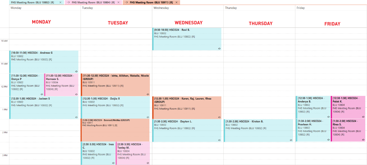 HSCI 324 Course Coaching Schedule